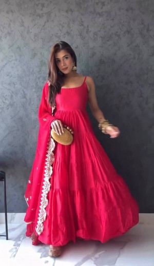 Faux Georgette Anarkali Gown With Dupatta